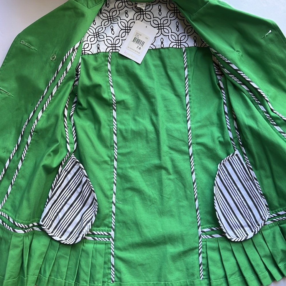 Green Trench Coat Double Breasted KC Parker Size 7 - 8  Vintage Wicked NWT - Picture 10 of 11